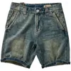 Men's Jeans 3632# Summer American Retro Heavyweight Denim Cargo Shorts Men's Fashion Washed Old Loose Straight Casual 5-point Pants