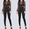 Women's Jumpsuits & Rompers Sexy Lace Long Sleeve Skinny Jumpsuit Fashion Black Round Collar