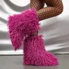 Kapcie 2023 Luksusowe zimowe buty puszyste faux futra ciepłe pluszowe designer śniegu Furry Botas Mujer Rubber Flats 231129