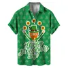 Casual overhemden voor heren, button-down St. Patricks' Day, overhemd met korte mouwen, herfstgroen, 3D-katoen, lang