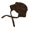 Berets Ski Pin Ear Lace Up Inverno Chapéu Mulheres Cor Sólida Urso Decoração De Malha Xadrez Cab Isolado Boné De Beisebol Abeto