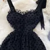 Sukienki swobodne Summer Mesh Black Love Polka Dot Sukienka Kobieta bez rękawów Pasek Spaghetti Backless Sexy Club Sukienka wieczorna Długie sukienki 2023