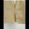 Gilets pour femmes Femmes Perle Col V Brillant Tweed Gilet Paillettes Haute Qualité Or Rose Mode Doux Parfum Sans Manches Femme Manteau
