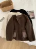 Women's Jackets Suede Lined Shearling Jacket Beige Brown Lamb Fleece Coat For Women Zippered Cardigan Top Autumn Winter