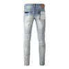 Men's Jeans Purple Wash Pants Streetwear High Waist Blue Slim Paint Graffiti Pattern Damaged Hole Stretch Ripped Denim