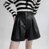 Kvinnors shorts pu leer för kvinnor ny mode hög midja löst breda benbyxor vintage streetwear blayolq