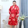Men's Robes Men Silky Satin Kimono Robe 2PC 7XL Long Sle Shorts Set Soft Dragon Dressing Gown Bathrobe Sleeprobe Lounge Home Wear L231130