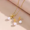 Pendanthalsband Vintage Zircon Crystal Flower Pearl Earrings For Women Women Daily Wear 316L Rostfritt stål smycken Set 231130