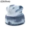 Beanie/Skull Caps GONTHWID Unisex Knitted Tie Dye Beanies Men Women Brimless Skullcap Streetwear Winter Hip Hop Casual Headwear Bonnets Hats Caps Q231130