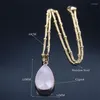 Pendant Necklaces Pink Crystal Healing Energy Dyed Natural Mineral Gem Stone Necklace Stainless Steel Jewelry Gift NG101