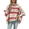 Damenpullover mit hohem Kragen, Weihnachts-Elch-Kontrastmuster, Fledermausärmel-Pullover 231130