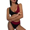 Damen Bademode 2 Stück Damen Farbblock Badeanzüge Erwachsene Sexy Gerippter V-Ausschnitt Bikini Oberteile Unterteile Badeanzüge Damen Sommer Beachwear