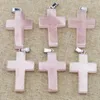 Pendant Necklaces Free Mail Natural Stone Cross Crystal Elegant Stainless Steel Buckle Jade Fashion Jewelry Accessories 6Pcs/Lot