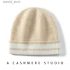ビーニー/スカルキャップメリランブ女性のための冬の帽子高品質のカシミアニットストライプビーニーキャップ