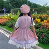 Thème Costume Kawaii Lolita Robe Femmes D'été Mignon Doux Col Carré Robes Courtes Halloween Gothique Japonais Fille Vestidos Rose