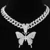 Chokers Trendy Butterfly Crystal Pendant for Women Iced Out Cuban Link Chain Chunky Halsband Choker Hip Hop Jewelry 230428