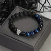 Filo di perline da 10 mm Bracciale moda occhio di tigre naturale pietra colore argento testa di leopardo per gioielli da donna