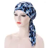 Etniska kläder Kvinnor Leopardtryck Turbans Hat Zebra Mönster Pullover Muslim Turban Curved Floral Two-Tail Chemoterapi