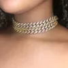 Flatfoosie złoty srebrny kolor lodowany w dhinestone Choker Naszyjnik Kobiety Bling Cuban Link Łańcuch kryształowy naszyjnik Hip Hop Jewlery 092274i