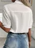 Blusas femininas camisas verão mulheres casual chique blusas brancas com decote em v oco padrão floral ilhó bordado meio sle roupa diária topl231130