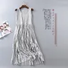 Casual Dresses Spring Women Modal Patchwork Velvet Dress Female Long Sleeveless Spaghetti Strap Bottom Pleated Tank Vestidos 2085