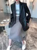Kadınlar Deri Sahte Deri Nerazzurri Bahar Sonbahar Gevşek Sıradan Soğuk Yumuşak Işık Pu Deri Blazer Ceket Kadınlar Uzun Kollu Bahar Giysileri Kadınlar 231129