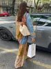 Women's Two Piece Pants Women Vintage Printed Tie Dye Pants Suit Female Single Breasted Blouse Straight Long Loose Pant Lady Summer Boho Trousers Sets 231130