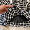 Lady style Ragazze plaid di lana set di vestiti per bambini nero bianco reticolo monopetto outwear gonne a pieghe 2 pezzi bambini abiti da principessa S0914