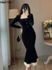 Basic Casual Dresses Vintage Bodycon Velvet Mermaid Party Dresses Women Elegant Lace Patchwork ning Prom Vestidos Fe Autumn Winter ClothesL231130