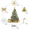 Decorações de Natal 120 Pçs / set Árvore de Natal Ornamento Pendurado Glitter Flor Dourada Cane Bow Pingente Para Casa Xma Party Flocos de Neve Sinos Decoração 231129