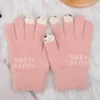 Fünf Finger Handschuhe süße Panda Fingerspitze warme Frauen Mädchen Winter flauschig gestrickte fingerlose Handschuh Woll -Touchscreen -Telefon Vollfinger Fäustlinge 231130