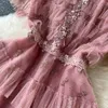 Vestido de pastel de malla elegante e impresionante francés, vestido de verano para mujer, figura pequeña con cintura hacia arriba y falda fina de corte A