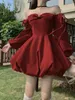 Повседневные платья Niggeey French Vintage Velvet Dress Women's 2023 Осень/Зимняя Красная Рождественская темперамент Банкет вечер