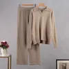 Hirsionsan Cashmere Down Down Neck Knitted Sets 여성 겨울 캐주얼 2 조각 스웨터 및 바지 느슨한 의상 트랙 슈트 211116