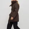 Casacos de trincheira femininos moda inverno parkas elegante 2023 zip-up gola alta cintura bandagem túnicas algodão cinza jaqueta longa com cinto