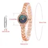 Armbanduhren Quarzuhren für Frauen Luxus Diamant Rose Gold Armband Set Geschenk grünes Zifferblatt einfache elegante Damen
