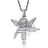 Pendant Necklaces Bling Guardian Angel Pendants For Men Cubic Zirconia Fashion Hip Hop Rapper Jewelry