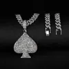 Kubansk länkkedja mens halsband spel kort spade hjärthalsband hänge med legering diamant designer temperament hjärtformade hip hop män hängsmycken