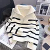 Suéteres femininos suéter casual mulheres zíper gola listrada pull femme espessado casual sueter ropa mujer malha oversized cardigan casaco 231129