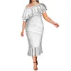 Vestidos casuais respiráveis ​​personalizados sob demanda xale de sereia de sereia polinésia estilo étnico leite peixe rabo de peixe para domingo branco