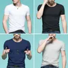 T-shirts pour hommes 4 pièces en coton à manches courtes pour hommes Summer Classic T-shirt de couleur unie All-Match Col rond Stretch Bottoming Shirt