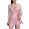 Costume da bagno da donna Costume da bagno intero con volant Tinta unita Reggiseno imbottito traspirante con imbottitura sul petto Comodo abbigliamento da piscina Push-up sexy senza schienale