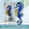 Garden Decorations Metal Seahorse Wall Decoration with Blue Glass for Home Garden Outdoor Animal Jardin Miniature Statues Sculptures 231129