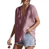 Blusas femininas de verão blusa curta cor sólida cor solta mangas de corte em vulsão de corte em vullo de corte em vull de corte em v altitude suave Mulheres suaves.