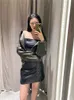 Womens Leather Faux Vintage Loose With Belt Short Jacket For Women Stäng ner krage Streetwear Female Zipper Retro Moto Biker Outwear Tops 231129