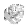 Cluster-Ringe aus echtem S925-Sterlingsilber, natürlicher Designer, feiner Schmuck, Monstera-Blätter-Ring, verstellbar für Frauen, Bijoux