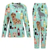 Women's Sleepwear Dachshund Wine Pajamas Champagne Cocktails Room Oversized Women Pajama Set Long Sleeve Lovely Home Suit