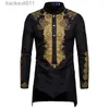 Robes masculinos nova tendência fino fino estilo europeu médio oriente vestido mens imprimir flores douradas longo sle camisa robe streetwear festa africana l231130