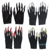 Cinq doigts gants longs ongles cosplay cool punk gothique avec griffes mitaines noires Halloween