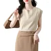 Blouses pour femmes 2023 Mode d'été Style coréen Col rond Tempérament vintage apparaît mince en vrac sans manches femmes petit haut Z336